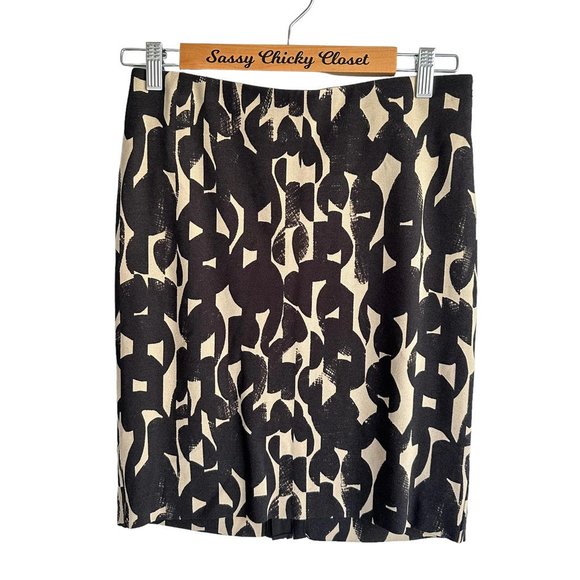 ANN TAYLOR Petites Black‎ & Tan Chain Link Stretchy Ladies Pencil Skirt, 6P - Picture 1 of 5